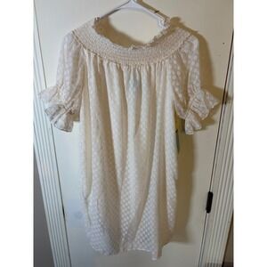 CeCe Girls Cream Ivory Clip Dot Smocked Off Shoulder Ruffle Dress Size 8 NEW